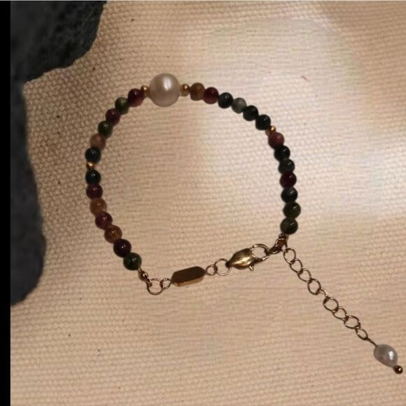 New ANTHRO 18k Gold, Tourmaline, Pearl, Gemstone Bracelet - Picture 6 of 10